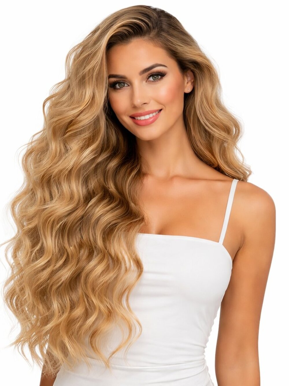 Blonde Wig Long Wavy Synthetic Hair 26" Body Wave Natural Looking Heat Safe